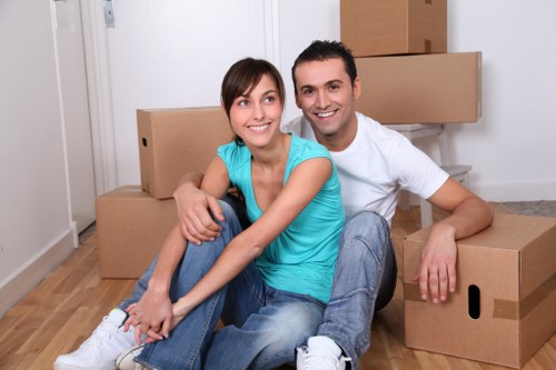 Boxes and furniture prepared for a local removals service